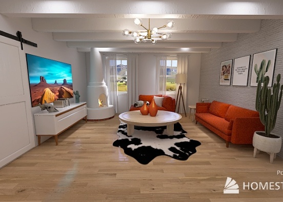 Orange Living Room Design Rendering