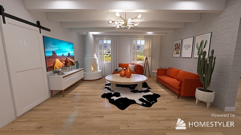 Orange Living Room 3d design renderings