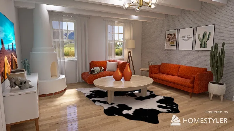 Orange Living Room 3d design renderings
