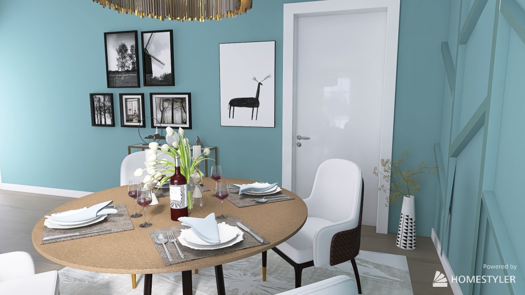 Dining room with feature wall 3d design renderings