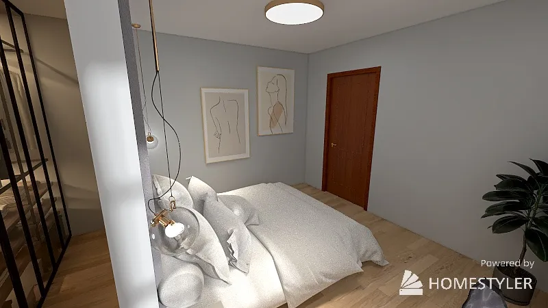 Mała sypialnia z wydzieloną garderobą 3d design renderings