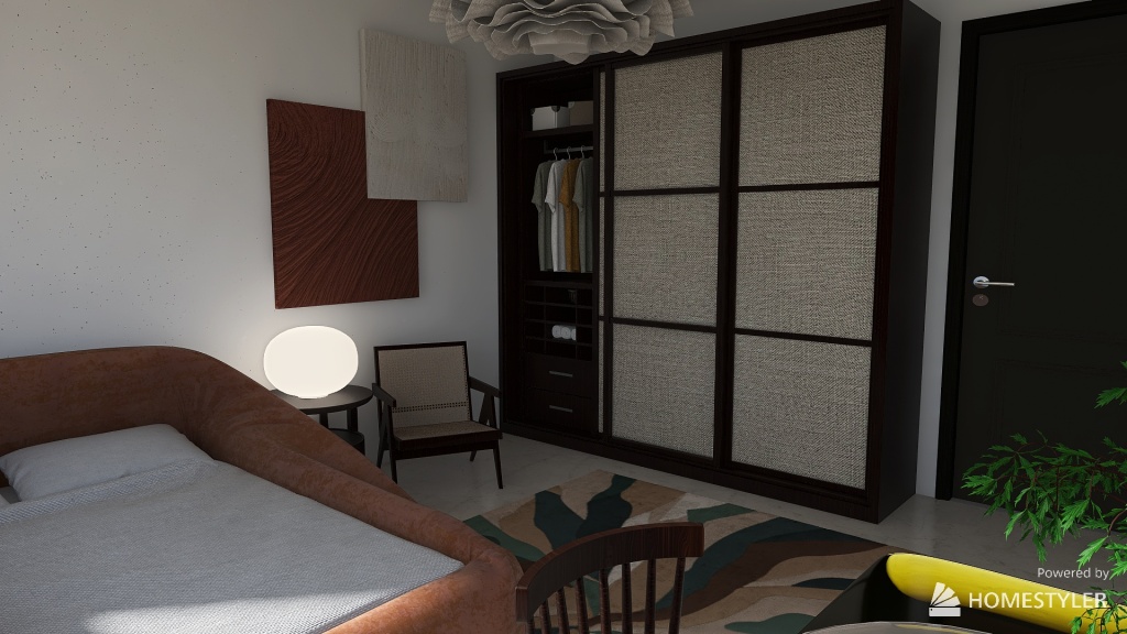 80s bedroom with ocean view 3d design renderings