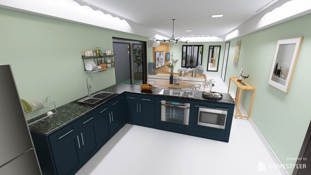 Sala e cozinha 3d design renderings