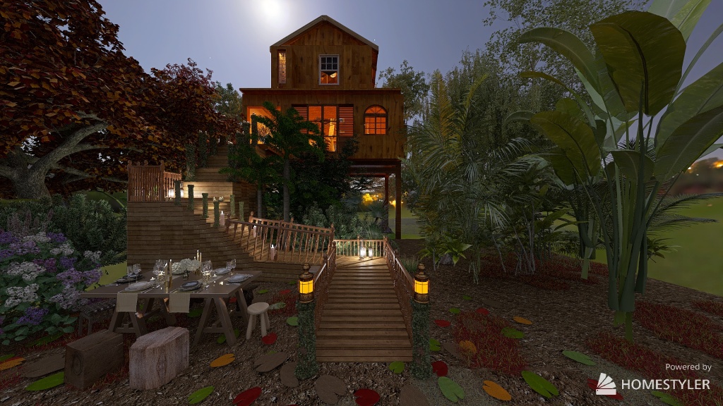 Autumn room for the web - in the middle of the woods 3d design renderings