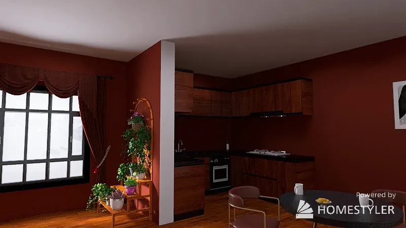Autumn Kitchen and Living 3d design renderings