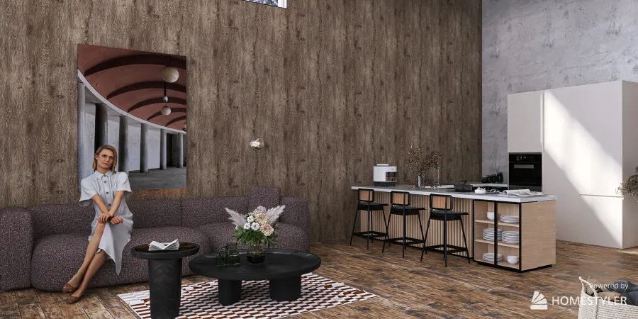 1 room apartment 3d design renderings