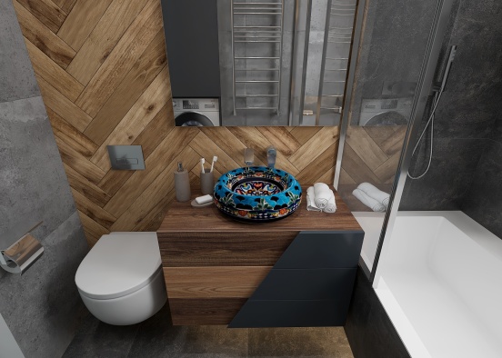 Small bathroom with hand-painted Mexican sink. Design Rendering