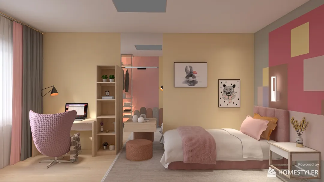Проект спальня Полины 13,7 м кв 3d design renderings