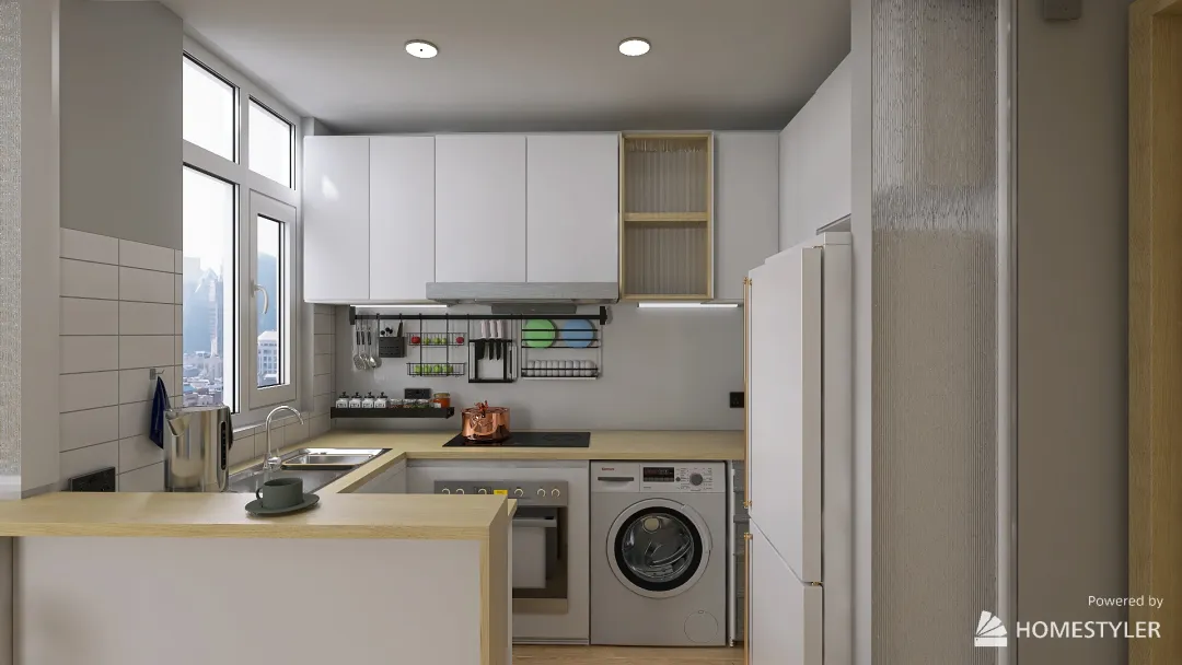 大興447呎 open kitchen wooden kitchen tabletop 3d design renderings