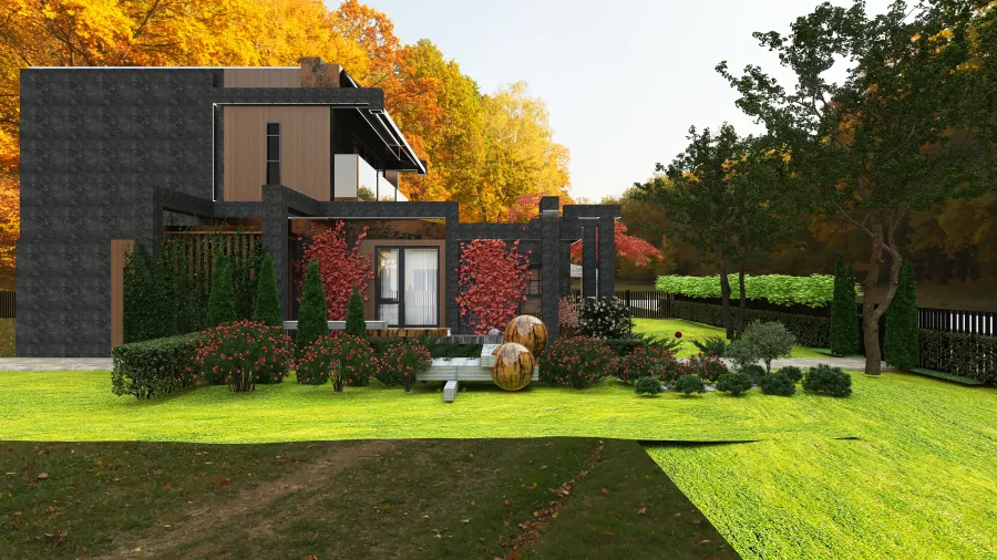 Cozy house design in American style, with unusual architecture 3d design renderings
