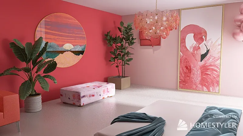 Flamingo Color Pink Room 3d design renderings
