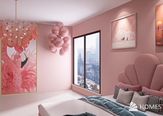 Flamingo Color Pink Room Design Rendering