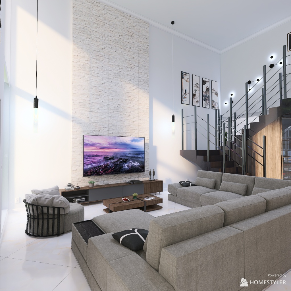 Casa Atibaia - Principal - Escada U - Central 3d design renderings
