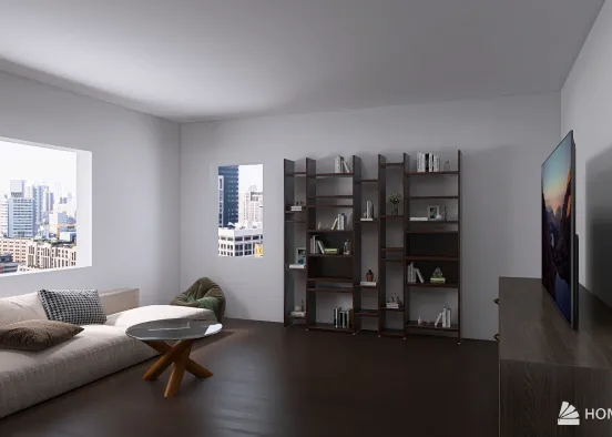 living room with kitchern Design Rendering