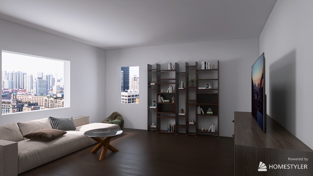 living room with kitchern 3d design renderings