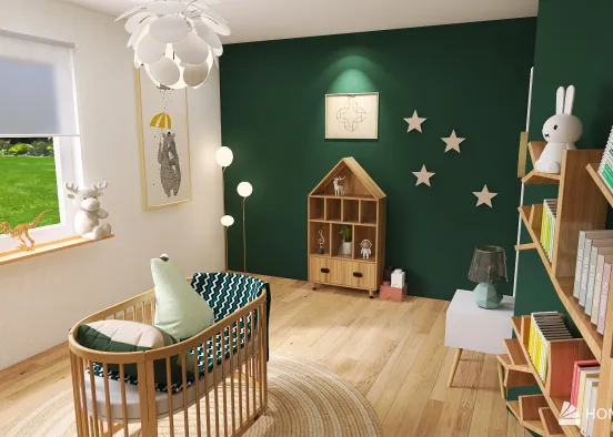 Forest Green Nursery  & Purple Bedroom Design Rendering