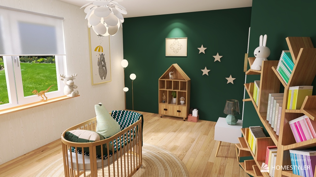 Forest Green Nursery  & Purple Bedroom 3d design renderings