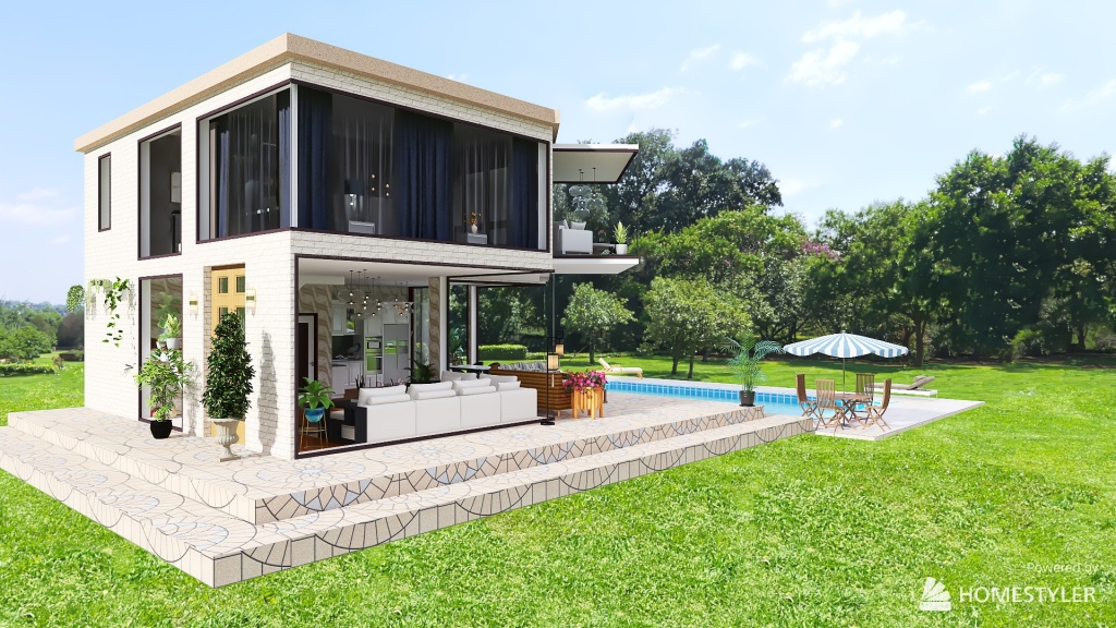 Luxus villa with very much windows 3d design renderings