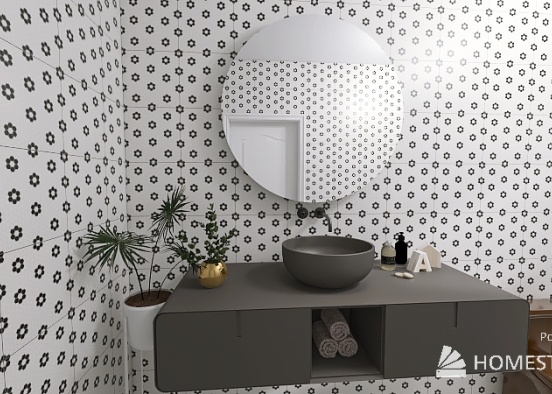 White and black bathroom Design Rendering
