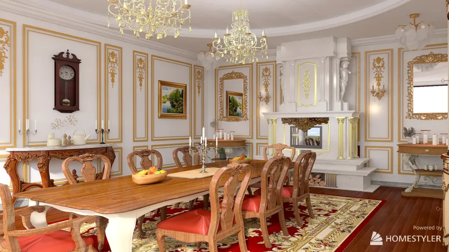 Rococo Inspired Dining Room 3d design renderings
