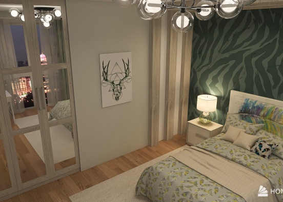 Green shaped bedroom Design Rendering