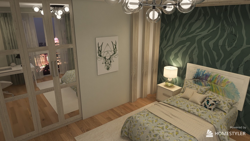 Green shaped bedroom 3d design renderings