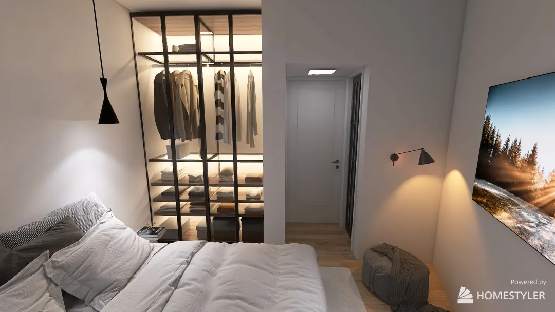 Bedroom with a strange layout 3d design renderings
