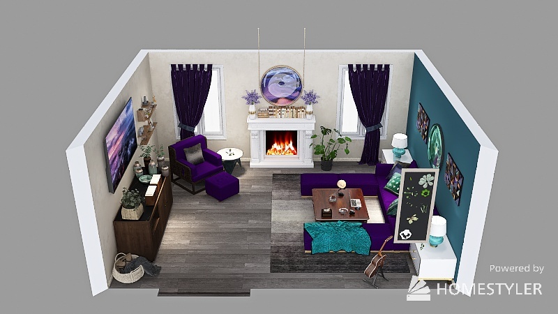 Violet and Teal Living Room 3d design picture 31.99