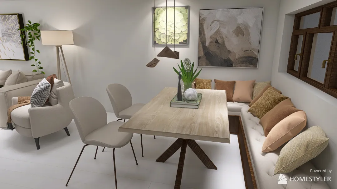 diseño interior sala cocina con mesa 3d design renderings