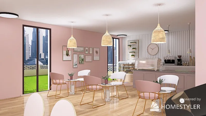 Blush Cafe 3d design renderings