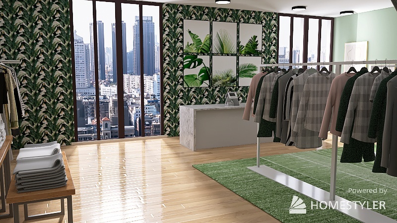 Sage green clothing store 3d design renderings