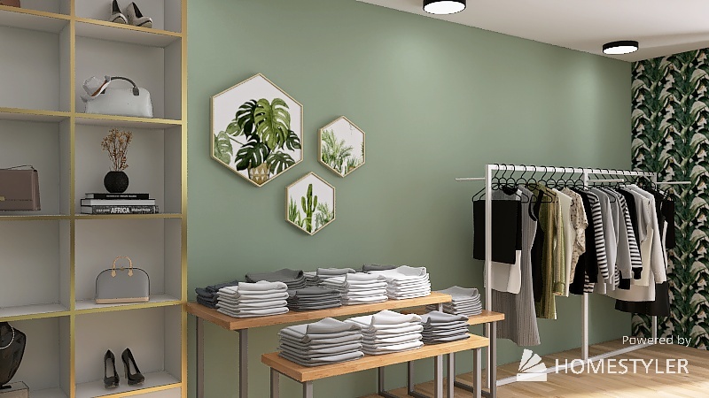 Sage green clothing store 3d design renderings