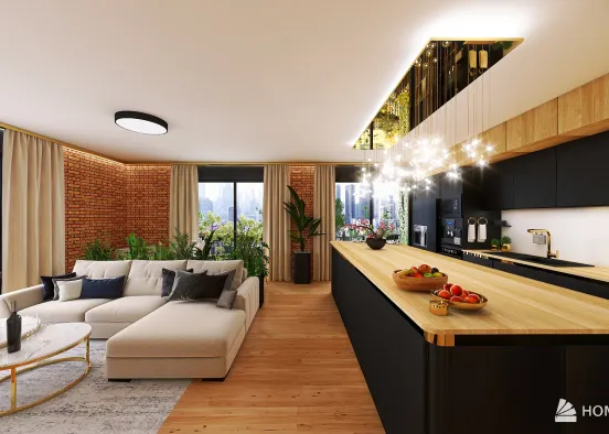 Kitchen + Living room Guthaus Design Rendering