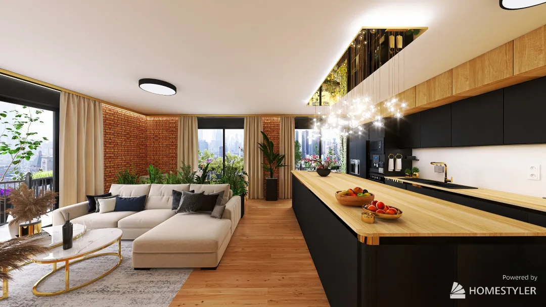 Kitchen + Living room Guthaus 3d design renderings