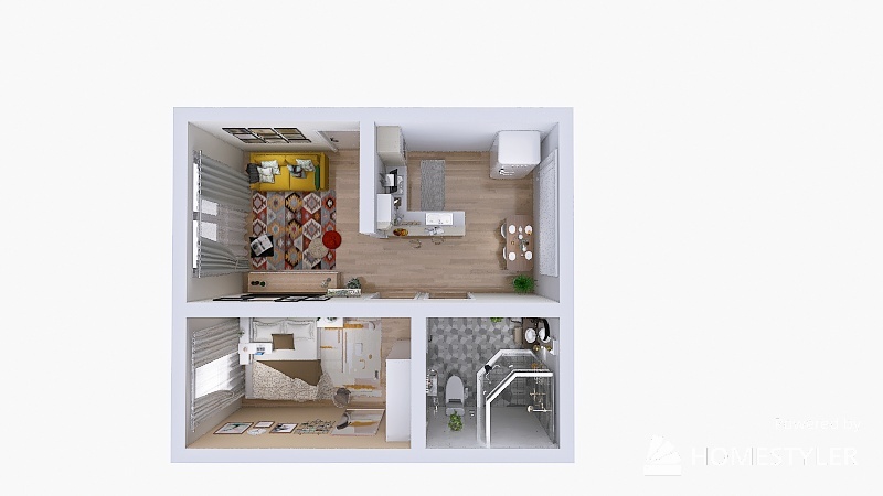 mini apartemen 3d design renderings