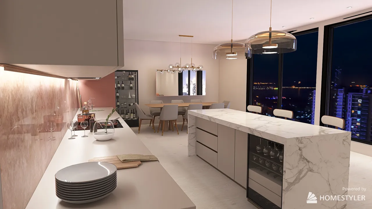 pink kitchen 3d design renderings