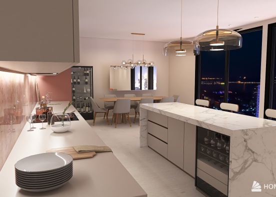 pink kitchen Design Rendering