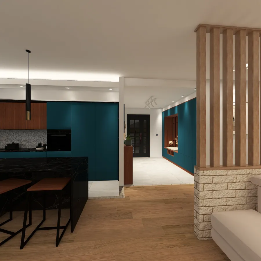Dnevna soba  sa kuhinjom i trpezarijom 3d design renderings