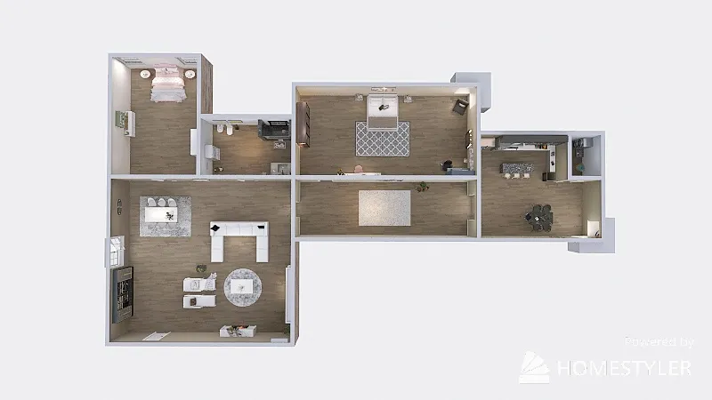 casa simples com 2 quartos 3d design renderings