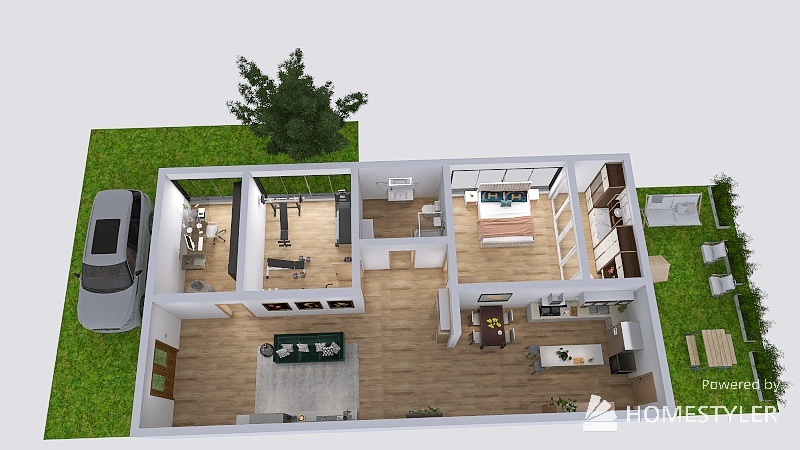 casa terrea com 1 quarto 3d design renderings