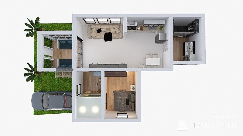 casa 2 quartos terrea 3d design renderings