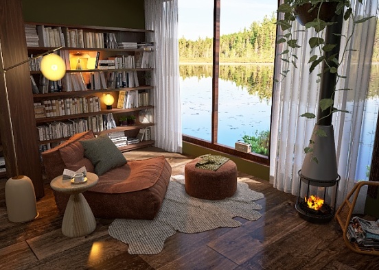 a cozy lounge with a cozy book Design Rendering