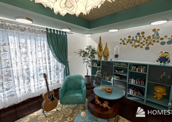 Teal and Yellow Teen Room Design Rendering