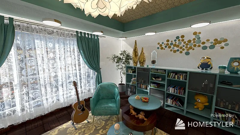 Teal and Yellow Teen Room 3d design renderings
