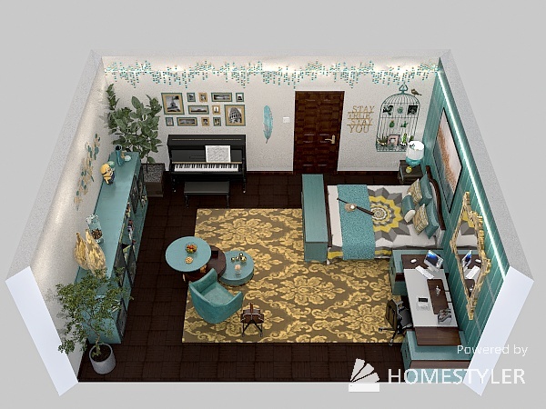 Teal and Yellow Teen Room 3d design picture 32.43