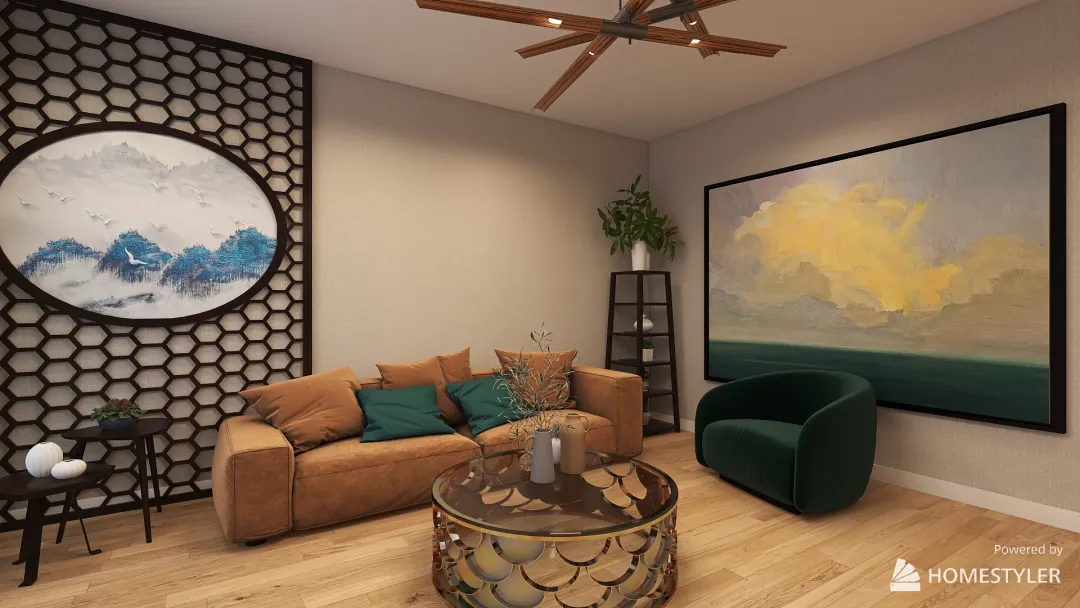 Гостиная со столовой-студией 3d design renderings