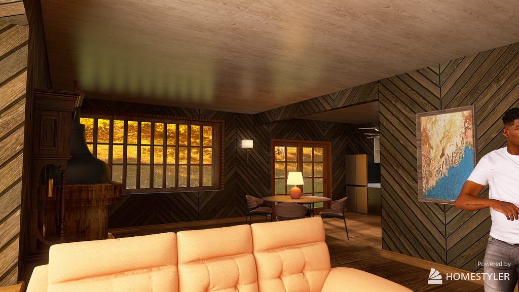 Living Room/ Kitchen 3d design renderings