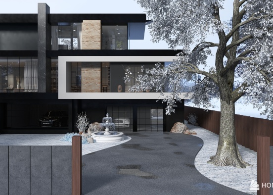 Black modern House in the Mountain Design Rendering