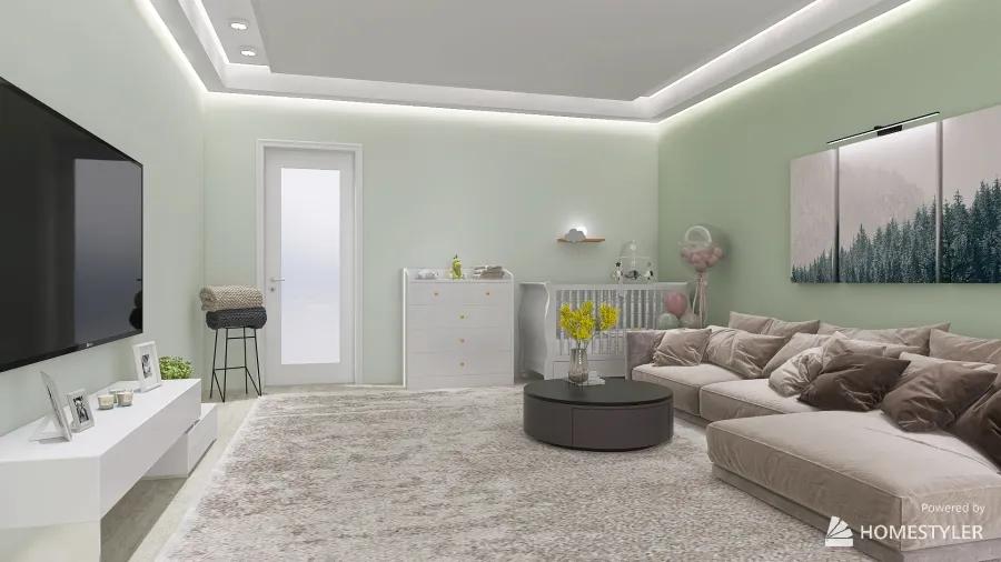 one-room apartment with a children's bed 3d design renderings