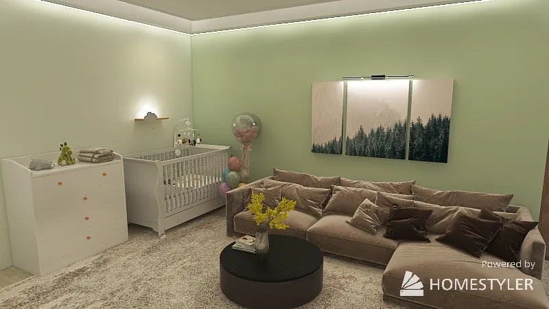 one-room apartment with a children's bed 3d design renderings